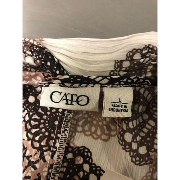 Cato Women’s Brown and Cream Paisley Circle Design Ruffle Sleeveless Tank Blouse - Picture 6 of 6